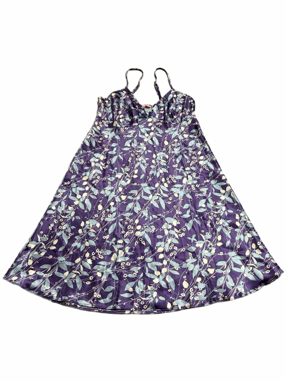 90s/Y2K European Vintage Camille Satin Floral Foliage Mini Slip Dress Purple S/M
